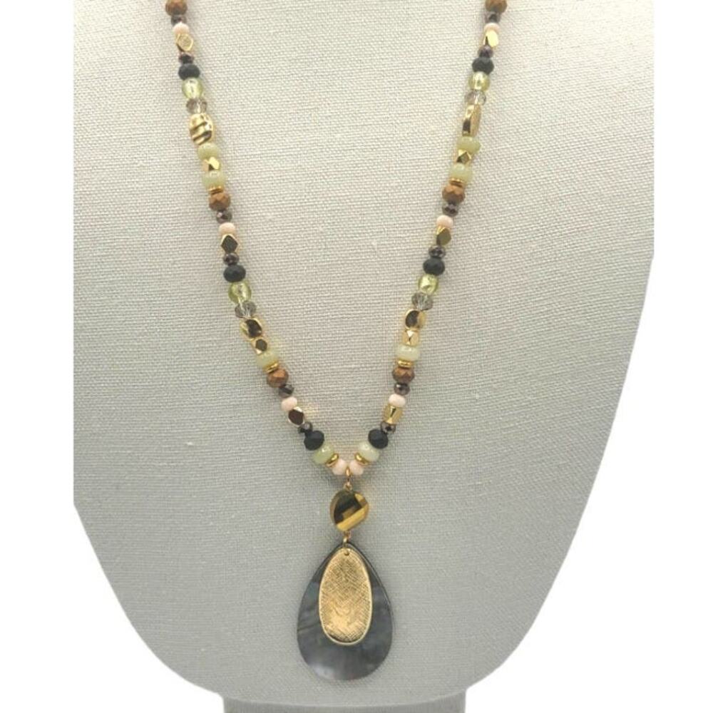 Gold Multicolor Acrylic Beads Pendant Fashion Necklace ~ NEW